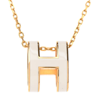Hermes Lacquered Gold Pop H Pendant Necklace White 3 of 3