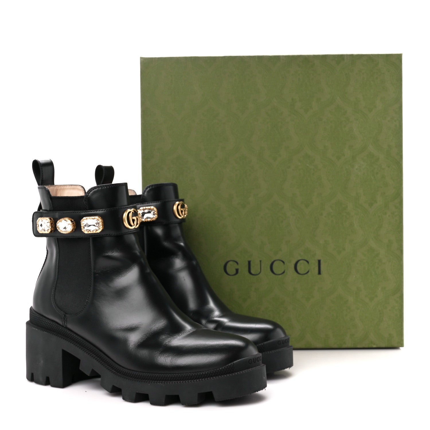 Gucci Calfskin Crystal GG Trip Chelsea Ankle Boots 38 Black 9 of 9