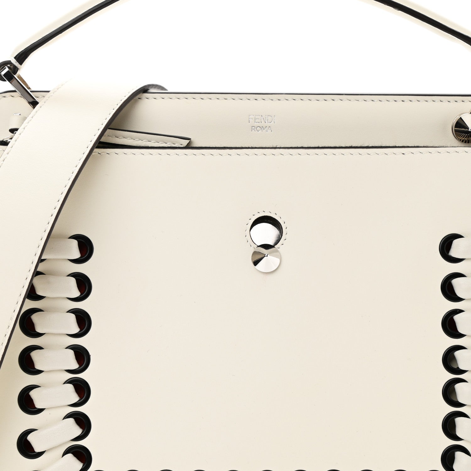 Fendi Vitello Baltico Dolce Shiny Nappa Lace Up DotCom Satchel White Parrot 10 of 13