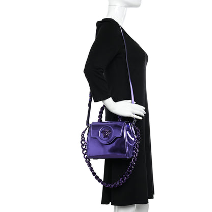 Versace Metallic Patent Calfskin Mini La Medusa Chain Top Handle Bag Dark Orchid 3 of 11