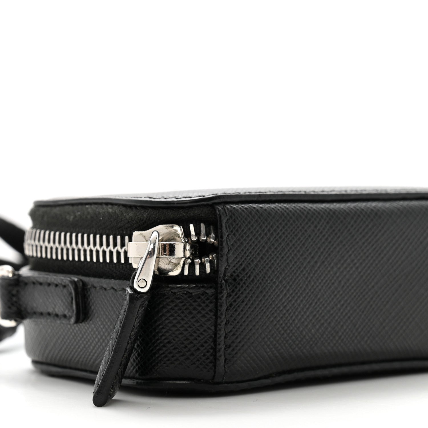 Prada Saffiano Travel Metal Triangle Logo Mini Pouch Shoulder Bag Black 7 of 10