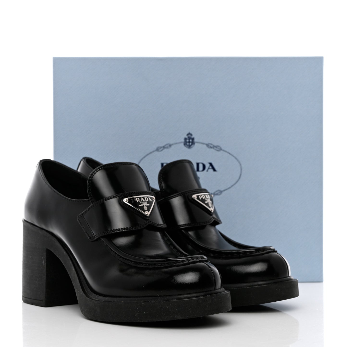 Spazzolato Metal Triangle Logo 85mm Loafers 41 Black