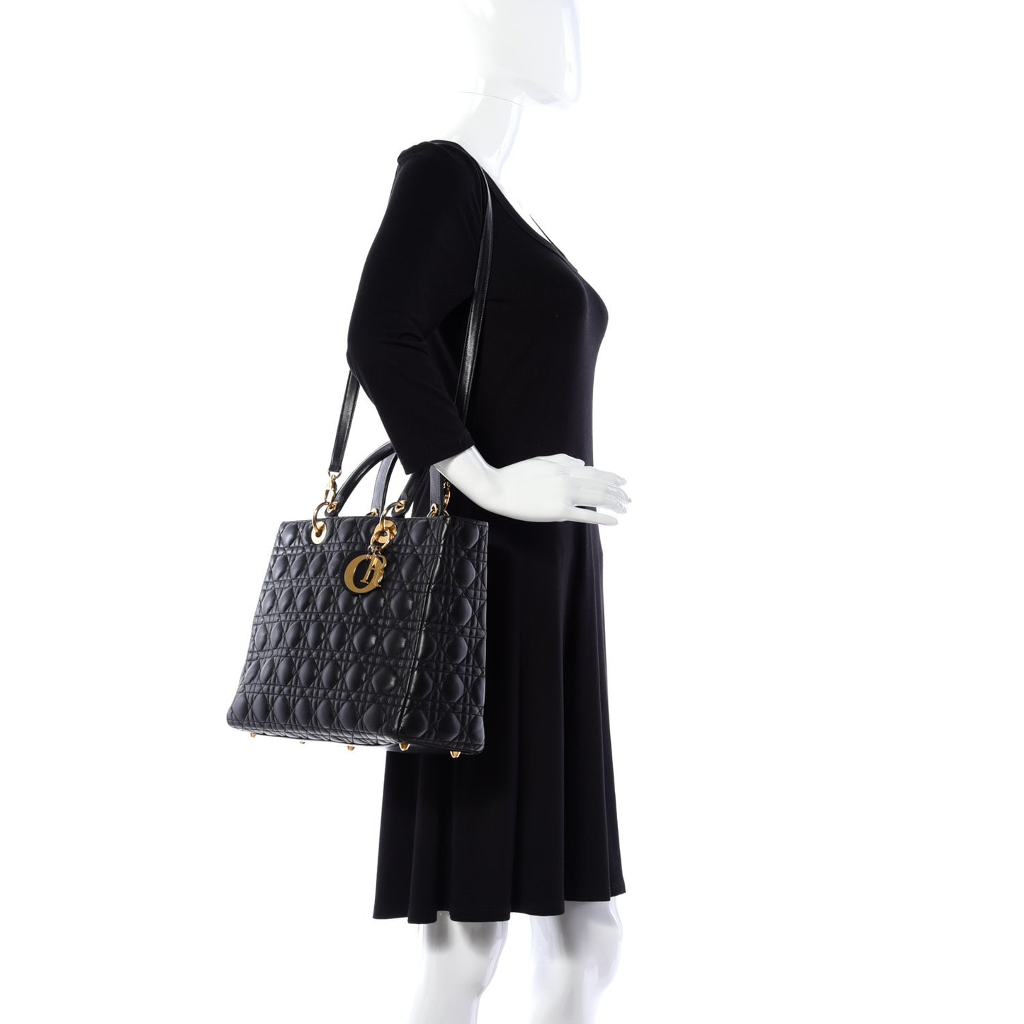 Lambskin Cannage Large Lady Dior Black