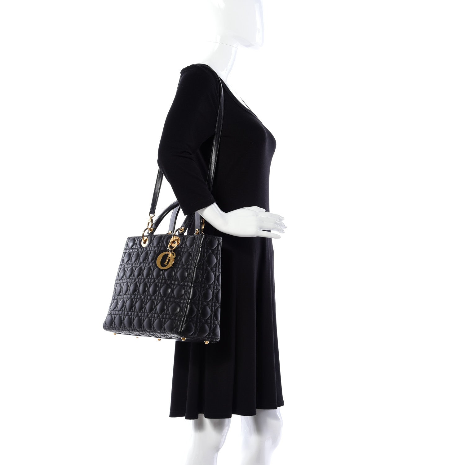 Christian Dior Lambskin Cannage Large Lady Dior Black 2 of 11