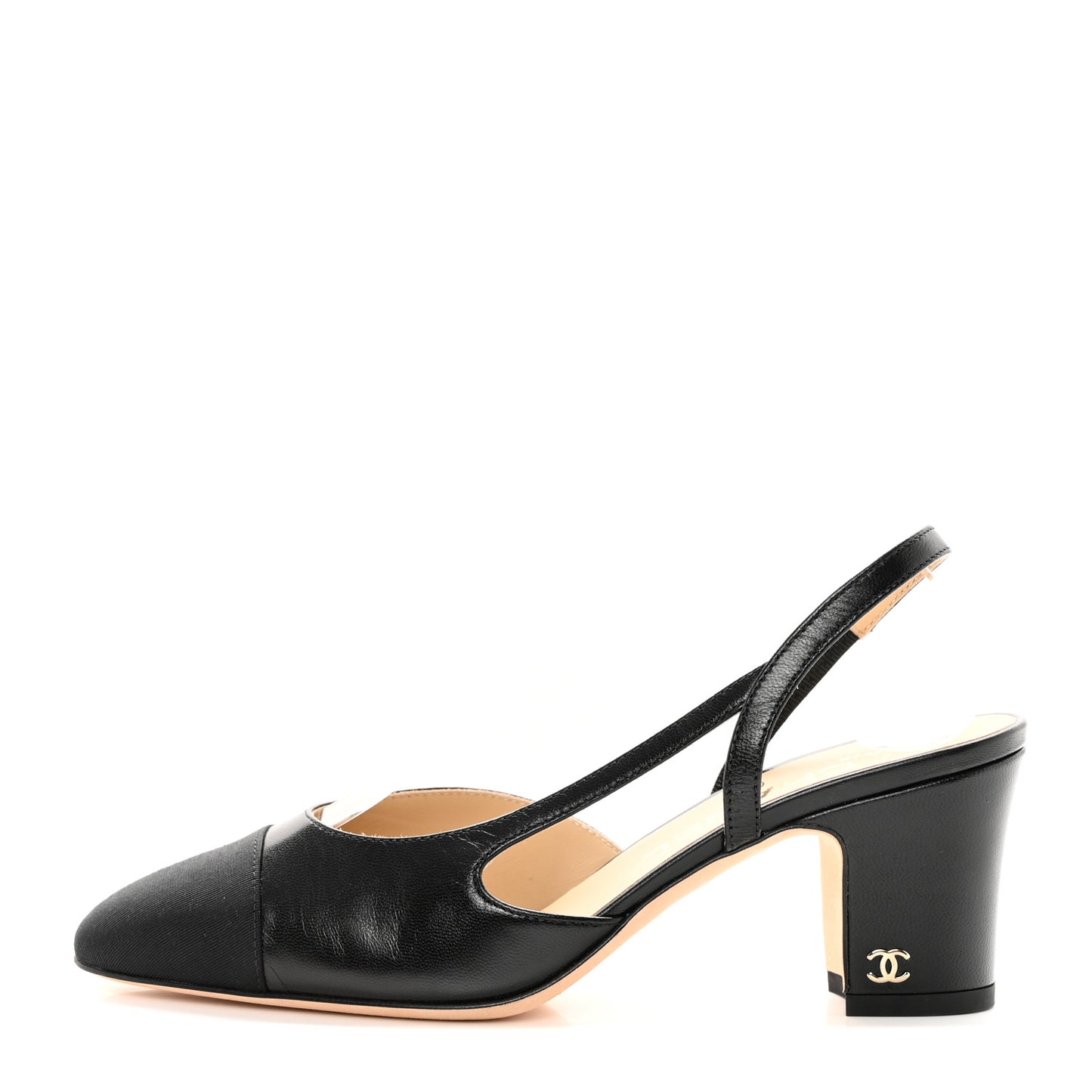 Goatskin Grosgrain Cap Toe CC Slingback Sandals 36.5 Black