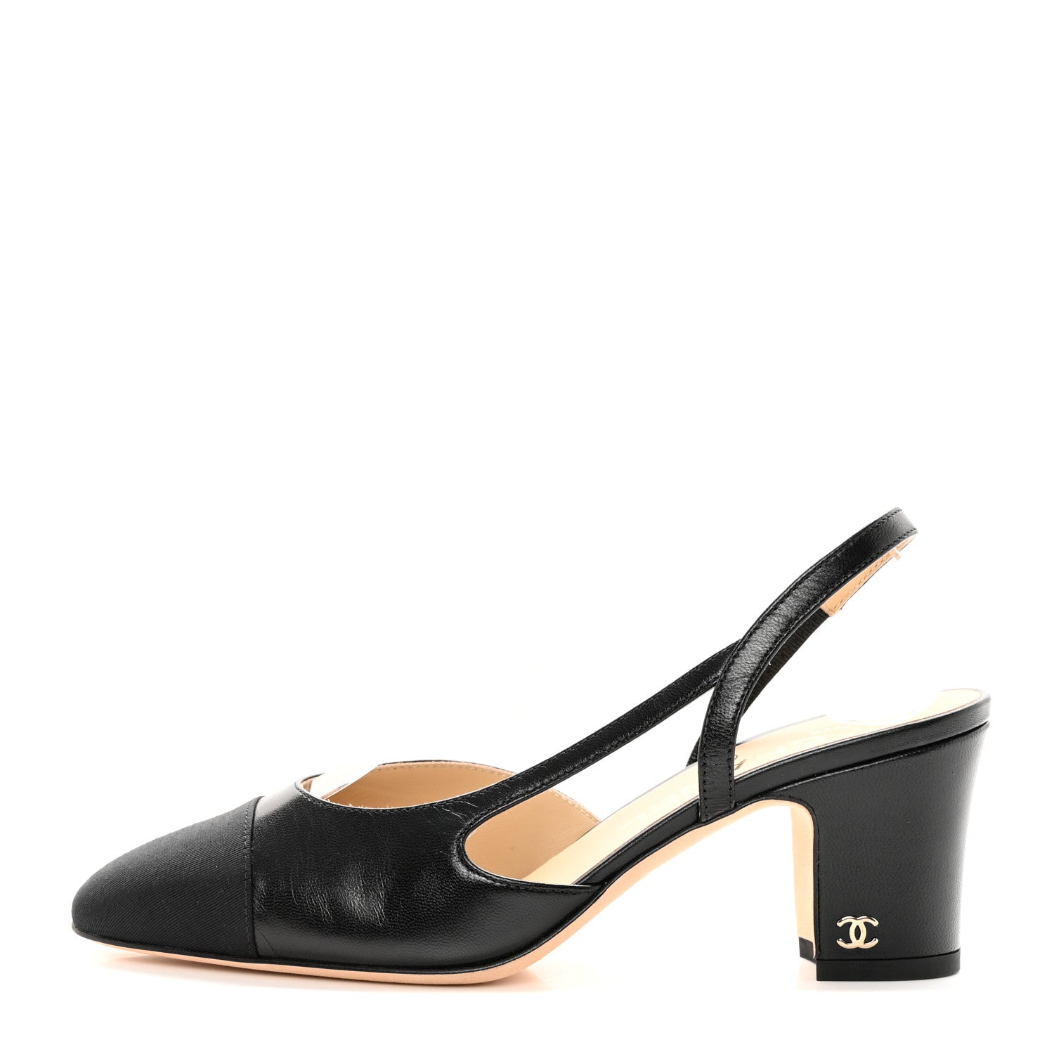 Chanel Goatskin Grosgrain Cap Toe CC Slingback Sandals 36.5 Black 1 of 12