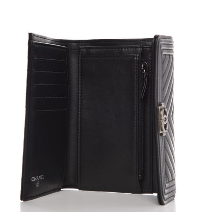 Chanel Calfskin Chevron Quilted Medium Boy Flap Wallet Black 5 of 9