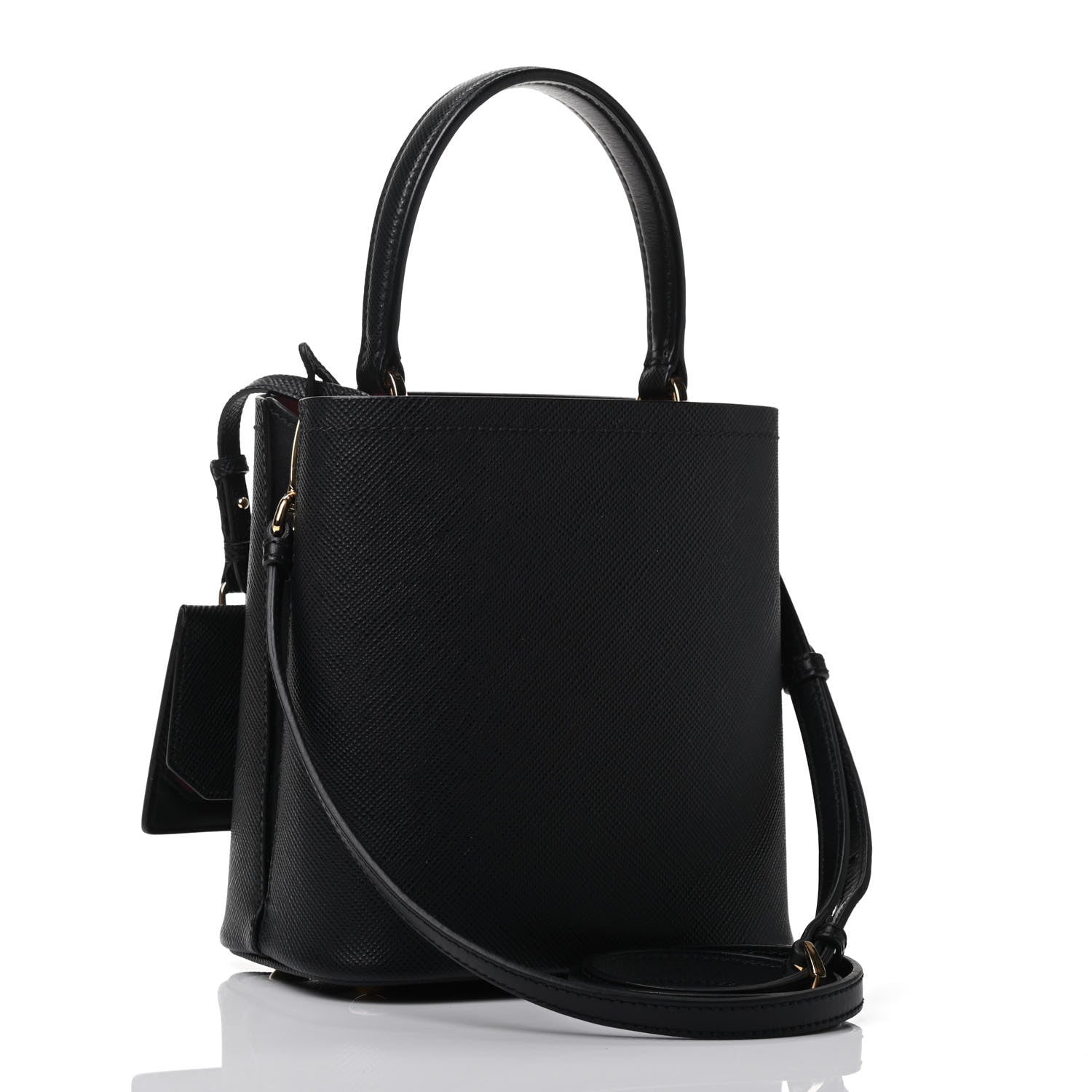 Prada Saffiano Cuir Small Panier Bucket Bag Black Fuoco 2 of 4
