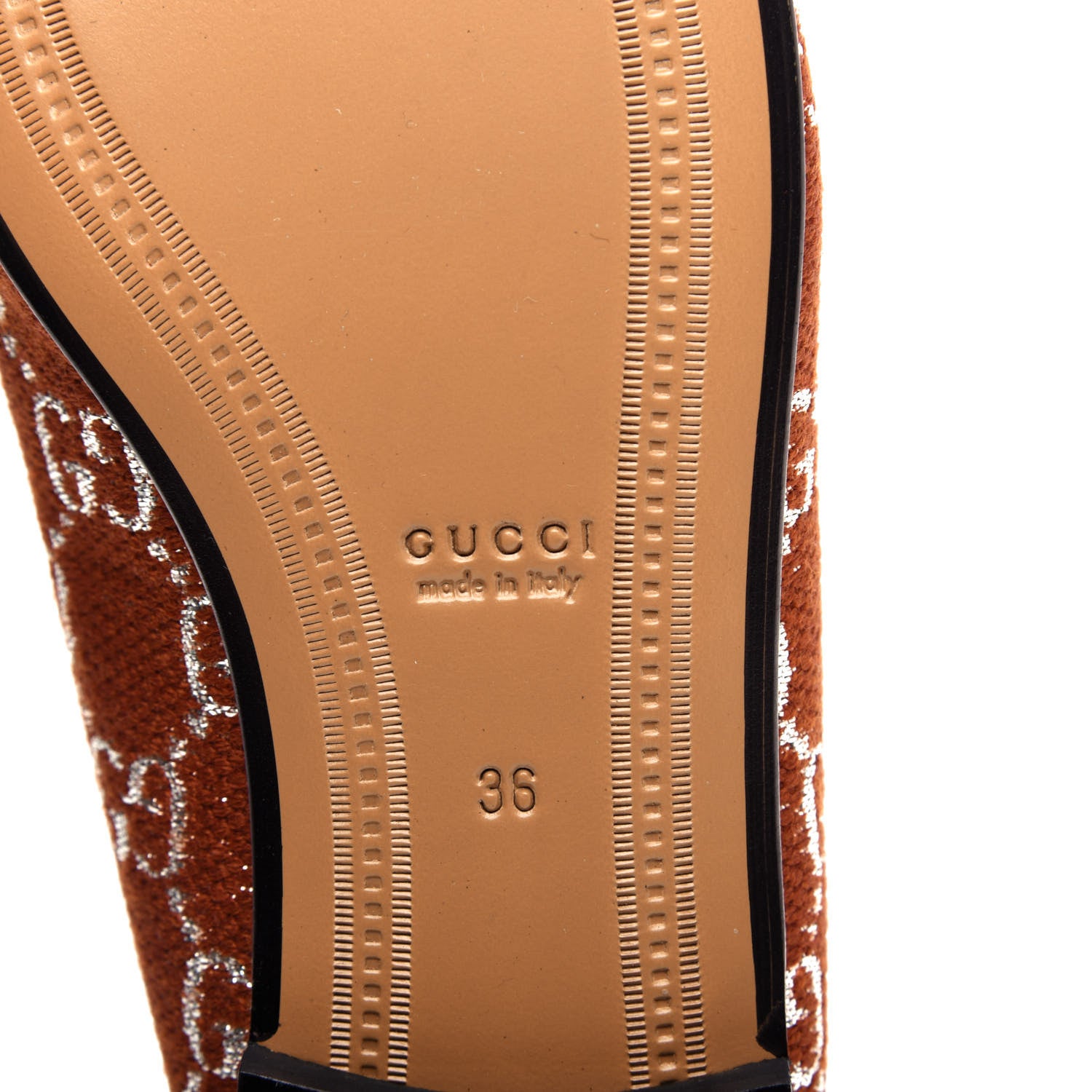 Gucci Canvas Lame GG Monogram Horsebit Womens Jordaan Loafers 36 Burnt Orange Silver 9 of 12
