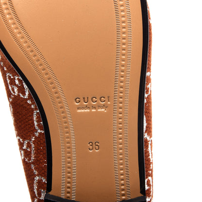 Gucci Canvas Lame GG Monogram Horsebit Womens Jordaan Loafers 36 Burnt Orange Silver 9 of 12