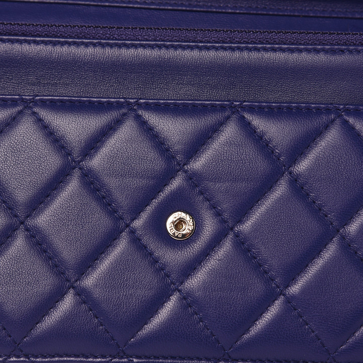 Lambskin Quilted Wallet On Chain WOC Blue