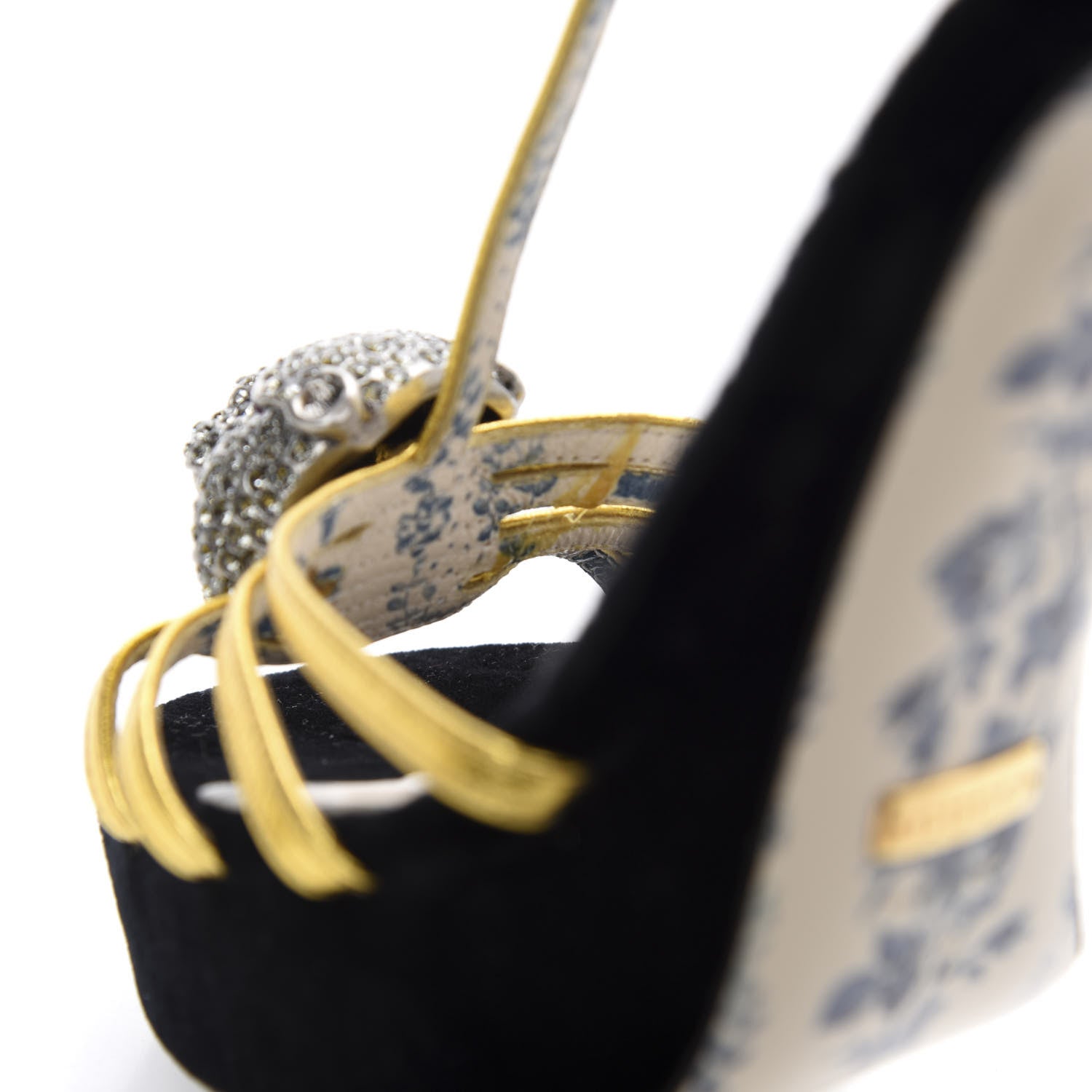 Gucci Velvet Nappa Elias T-Strap Platform High Heel Sandals 36.5 Black Gold 8 of 10