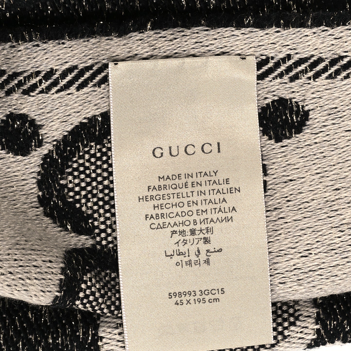 Wool Lame Jacquard Monogram Jumbo GG Lady Nest Lux Scarf Black Ivory