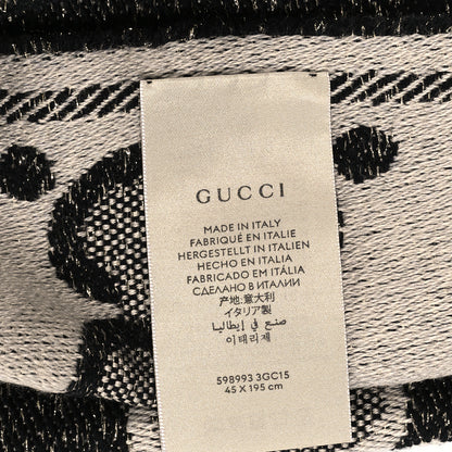 Gucci Wool Lame Jacquard Monogram Jumbo GG Lady Nest Lux Scarf Black Ivory 3 of 4