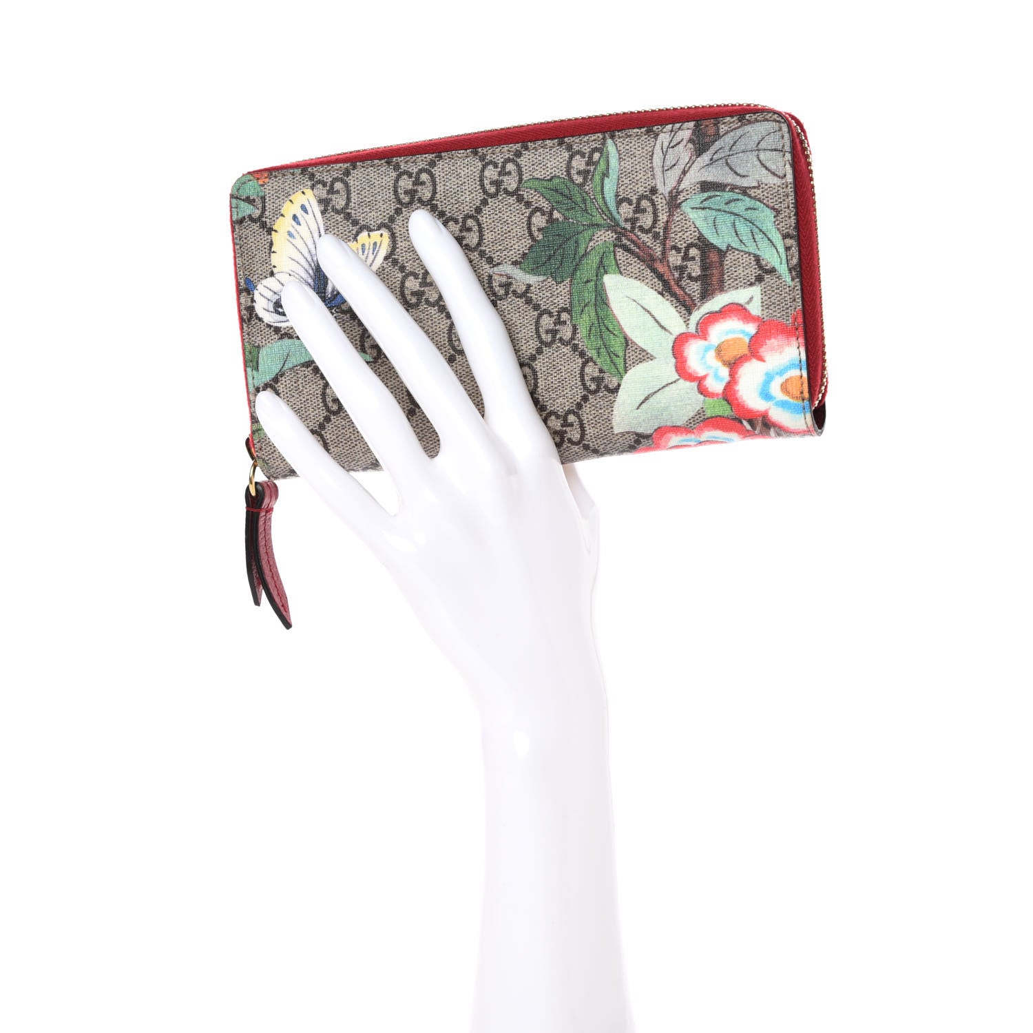 Gucci GG Supreme Monogram Tian Zip Around Wallet Beige Multicolor Red 2 of 8
