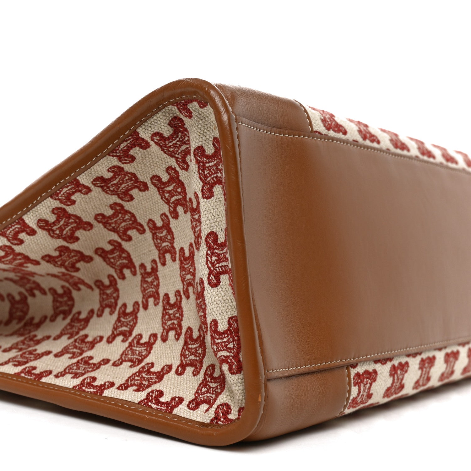 Celine Canvas Calfskin Triomphe Embroidered Horizontal Cabas Burgundy 8 of 9