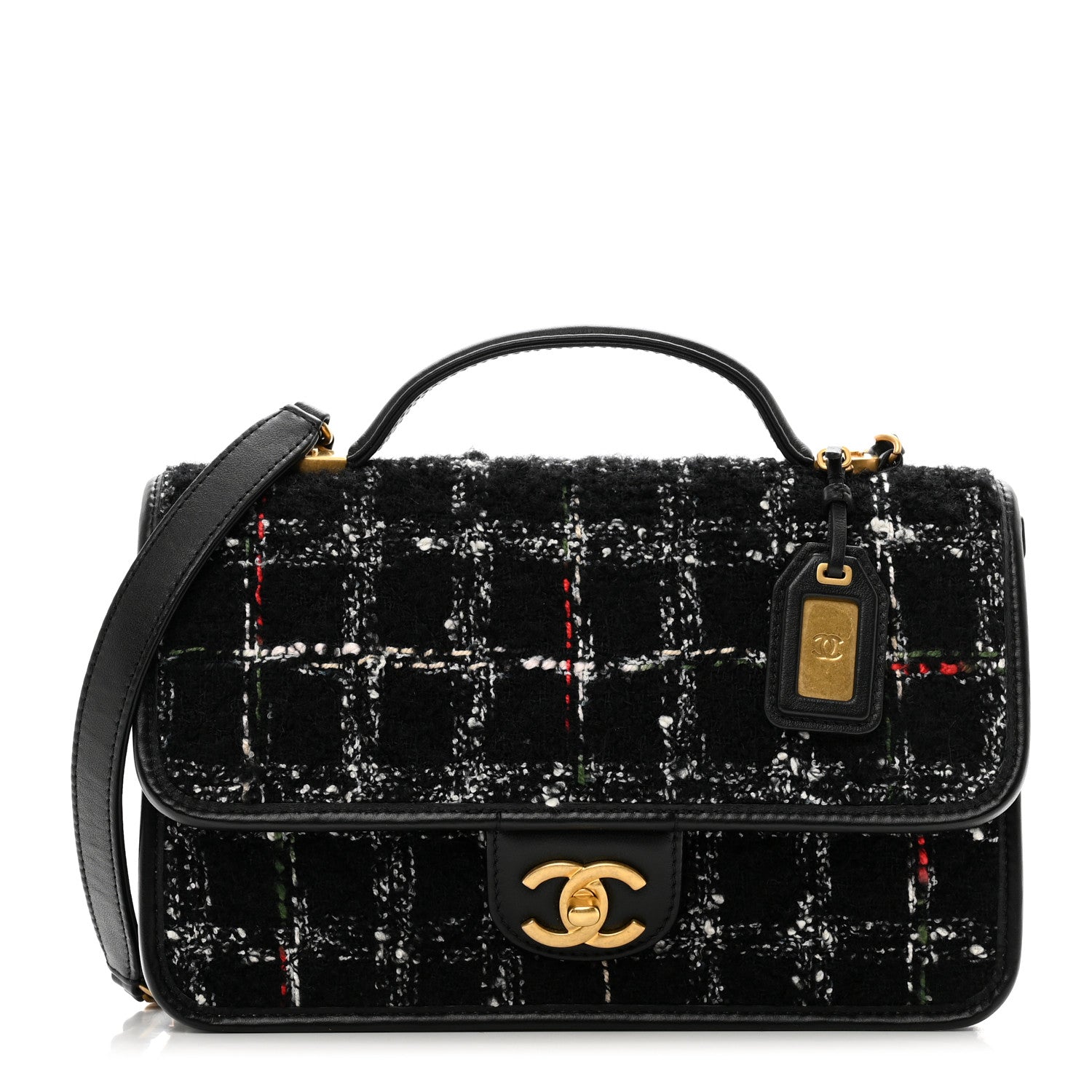 Chanel Tweed School Memory Small Top Handle Flap Black White 1 of 10