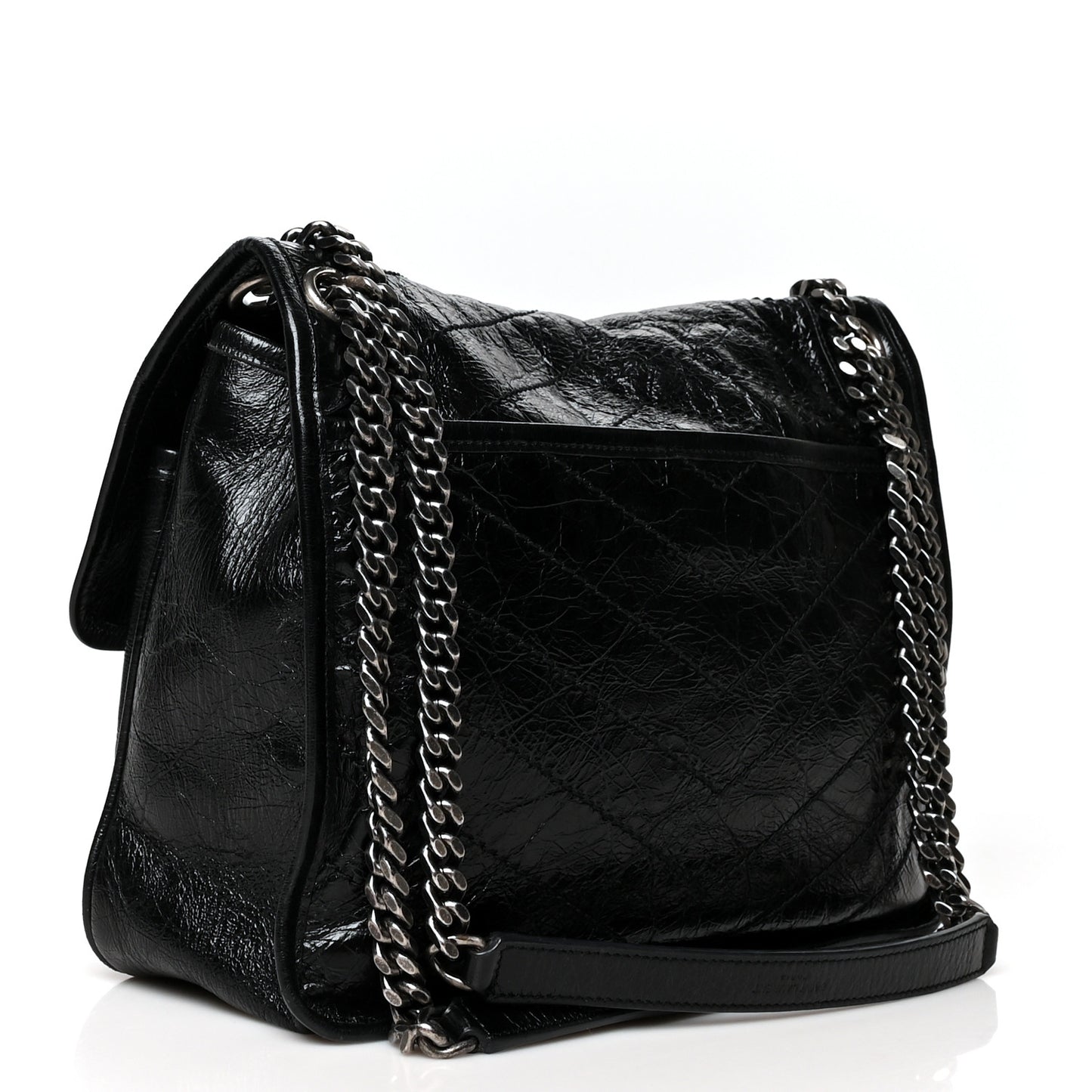 Crinkled Calfskin Matelasse Monogram Medium Niki Chain Satchel Black