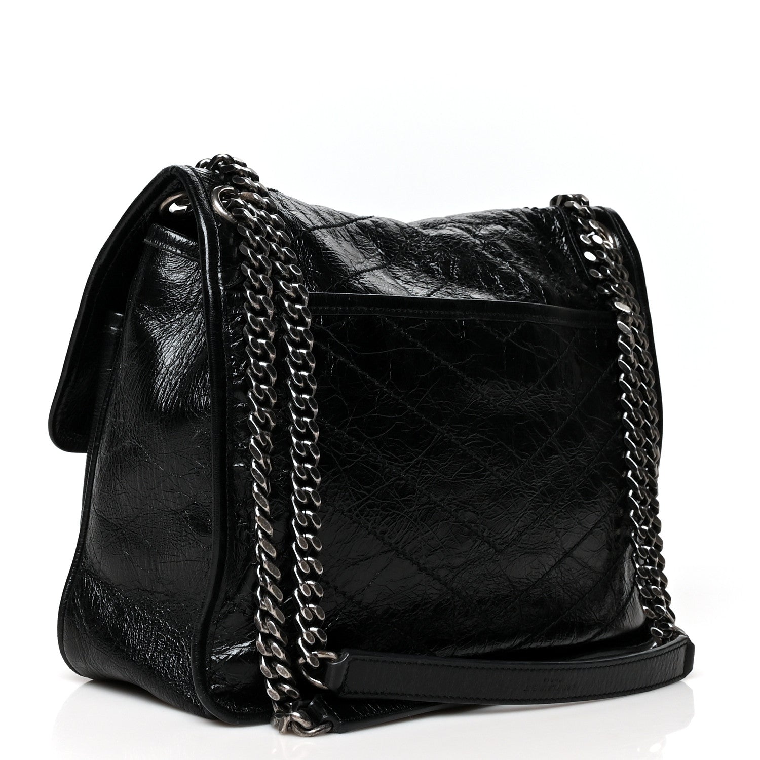 Saint Laurent Crinkled Calfskin Matelasse Monogram Medium Niki Chain Satchel Black 3 of 10