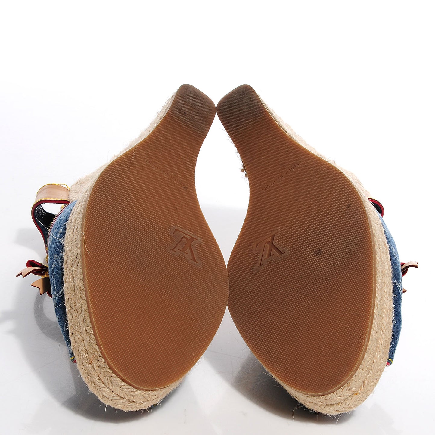 Monogram Denim Bow Espadrille Wedges 40