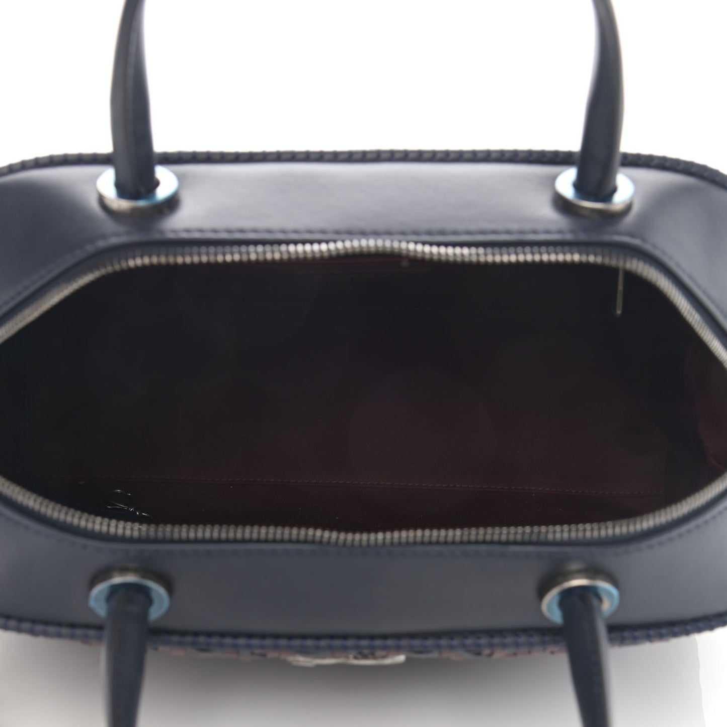 Calfskin Woven Bowling Bag Navy Blue