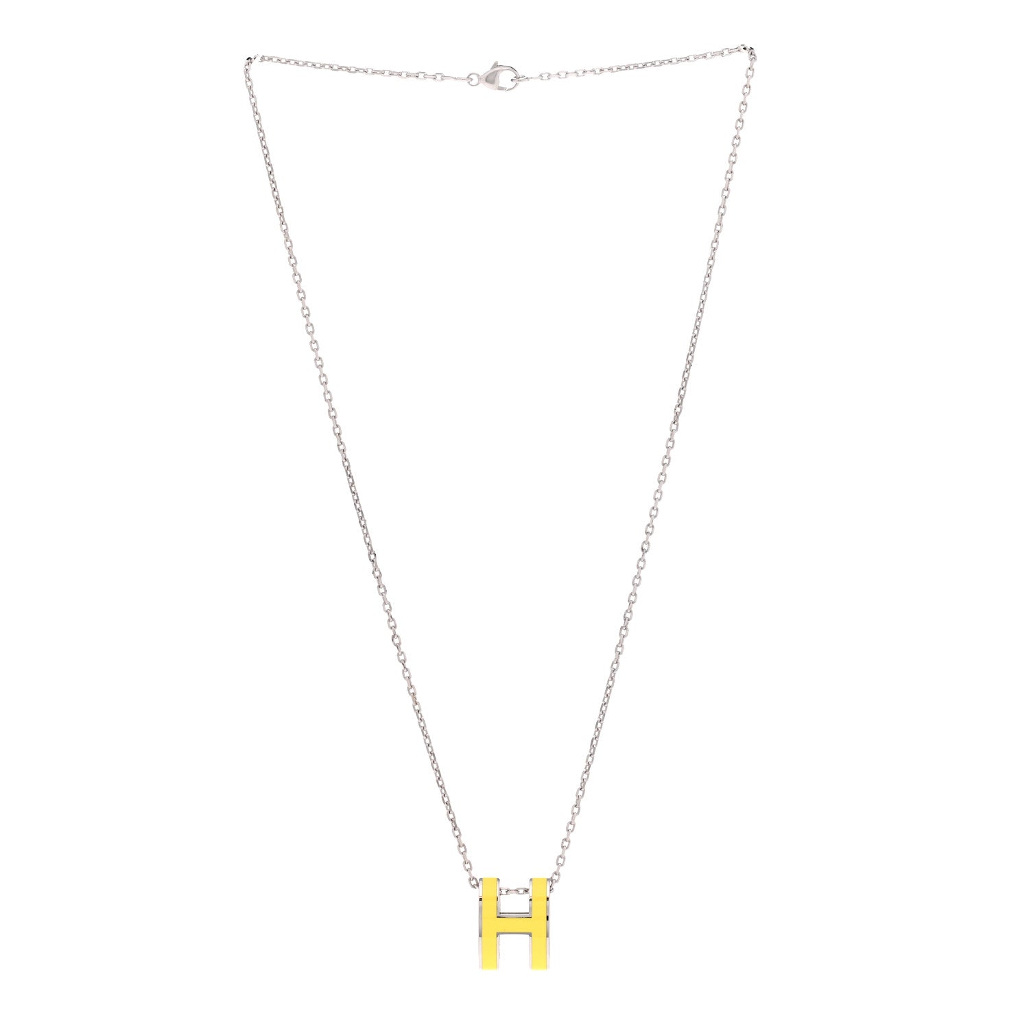 Hermes Lacquered Palladium Pop H Pendant Necklace Jaune Mimosa 3 of 8