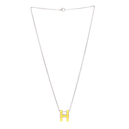 Hermes Lacquered Palladium Pop H Pendant Necklace Jaune Mimosa 3 of 8