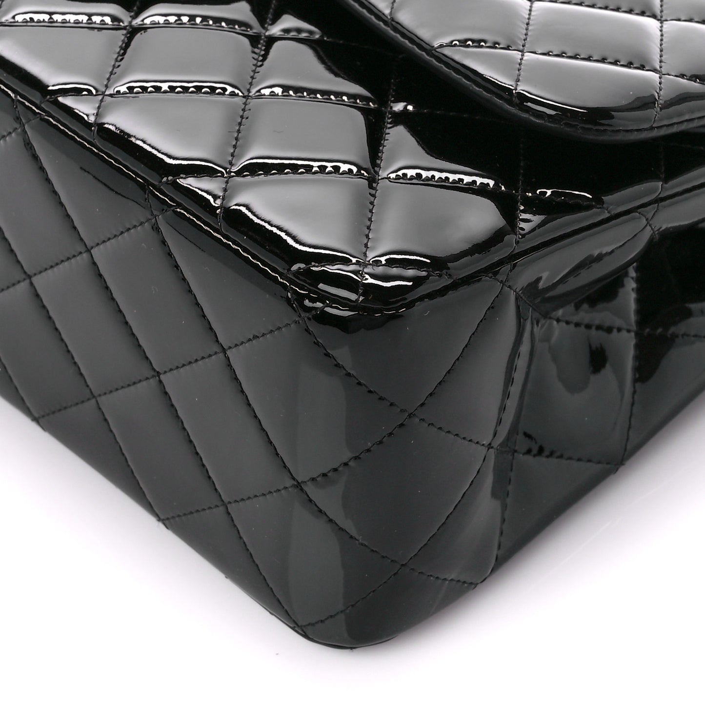 Patent Quilted Jumbo Double Flap Black