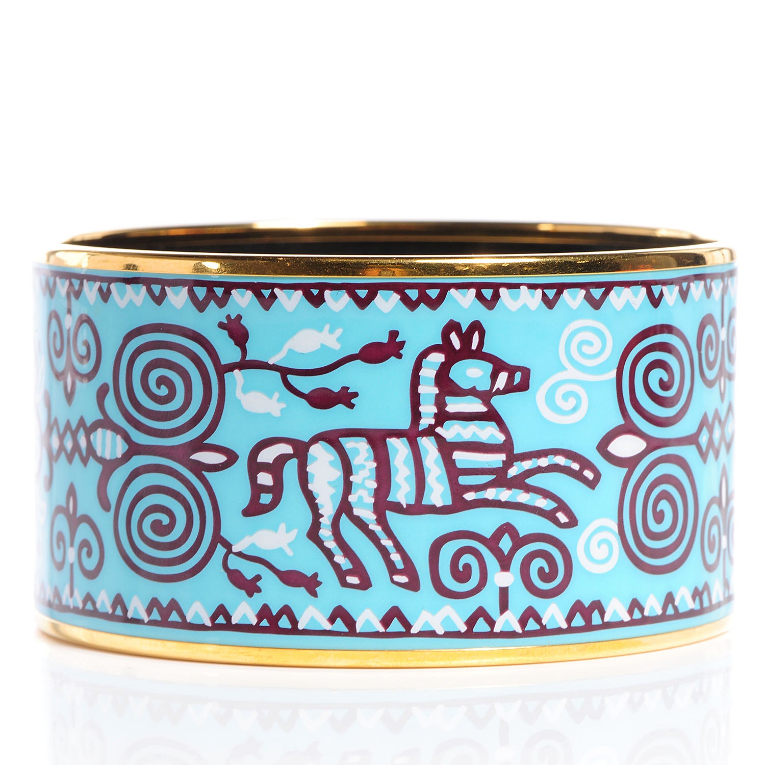 Hermes Enamel Printed Horses Extra Wide Bracelet 70 Aqua 3 of 6