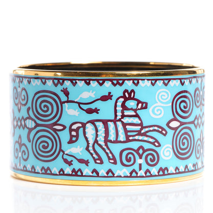 Hermes Enamel Printed Horses Extra Wide Bracelet 70 Aqua 3 of 6