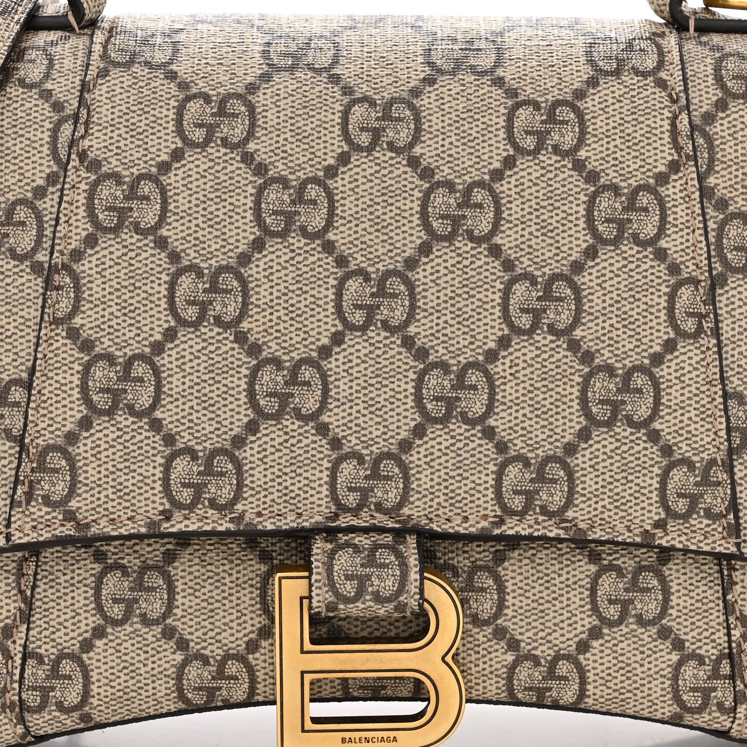 Balenciaga X GUCCI GG Supreme Monogram Small Hourglass Top Handle Bag Beige Ebony 9 of 12