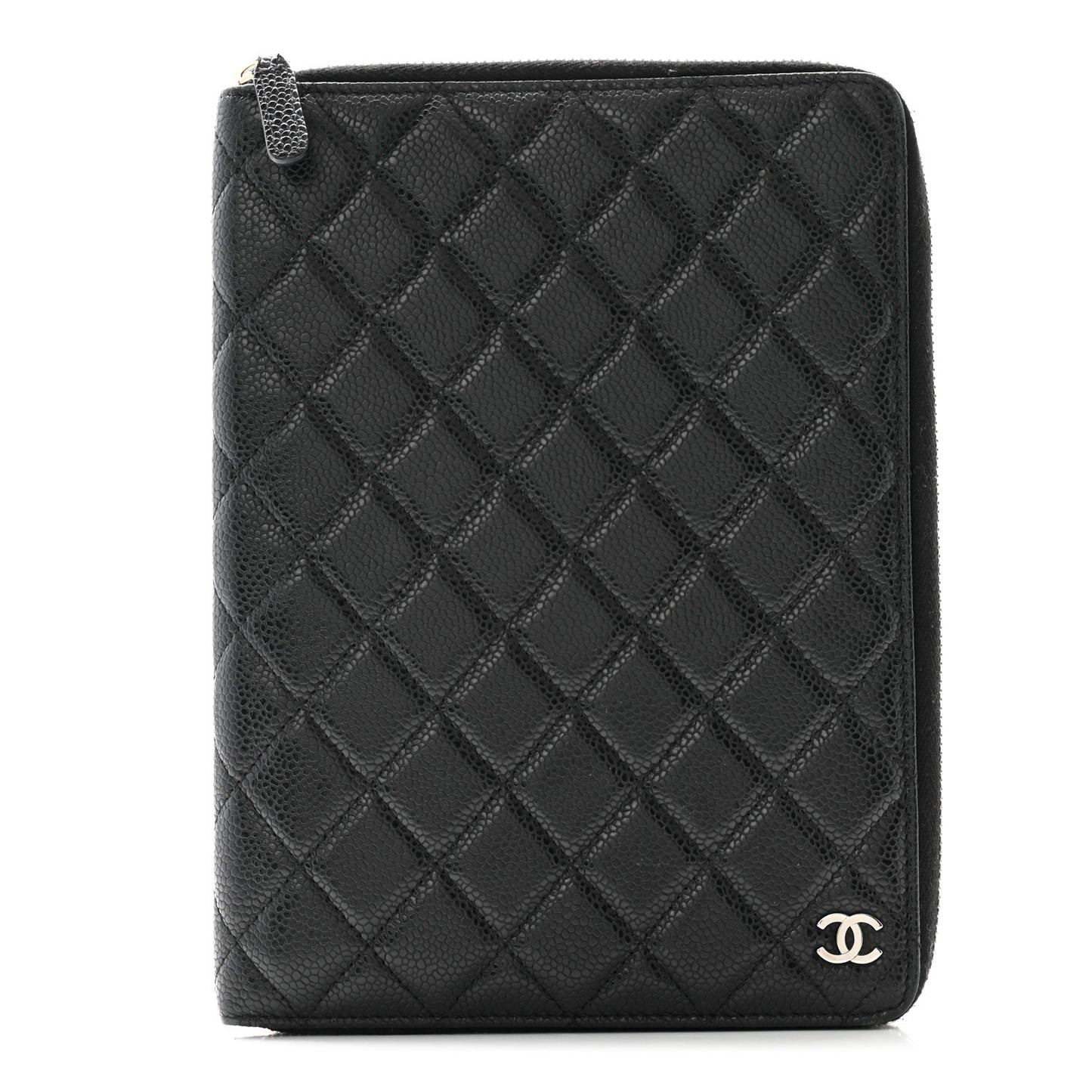 Caviar Quilted Zip Around Notebook Agenda Cover Black