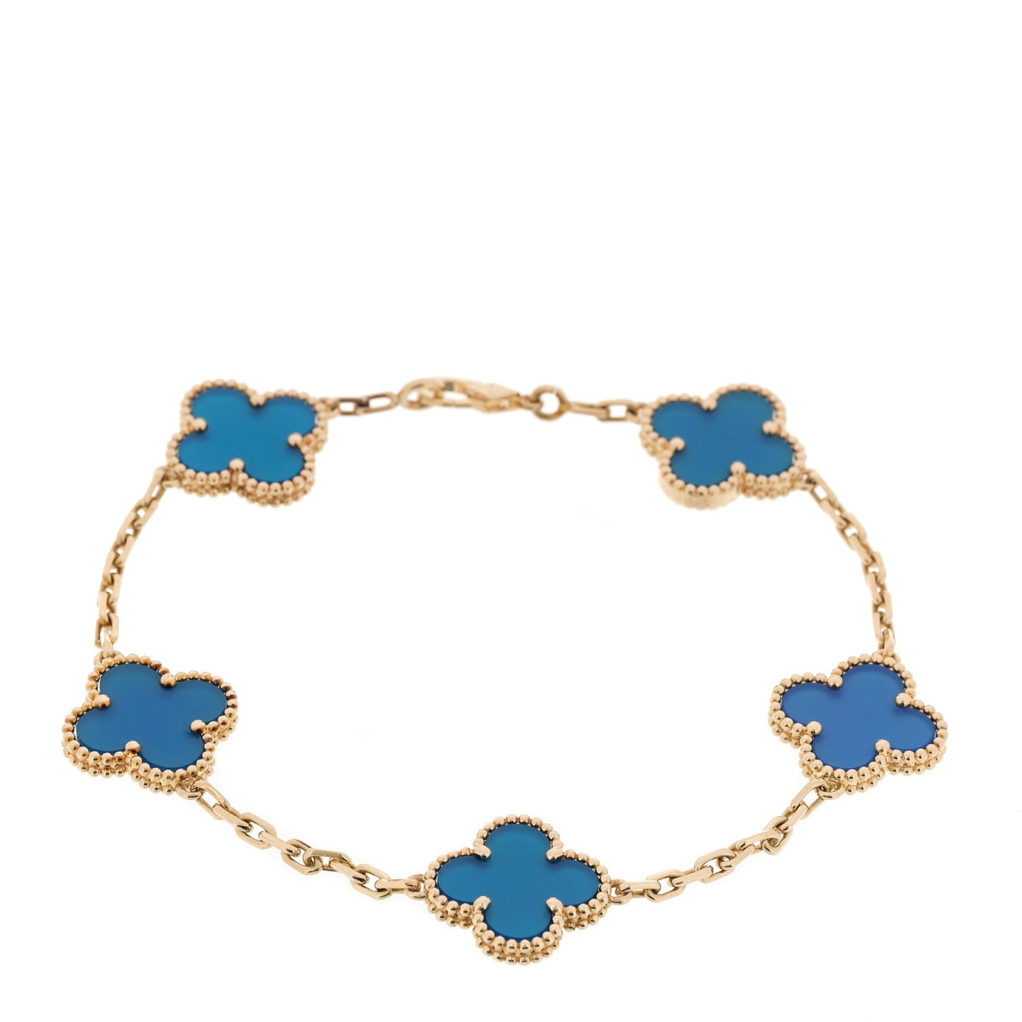18K Yellow Gold Blue Agate 5 Motifs Vintage Alhambra Bracelet