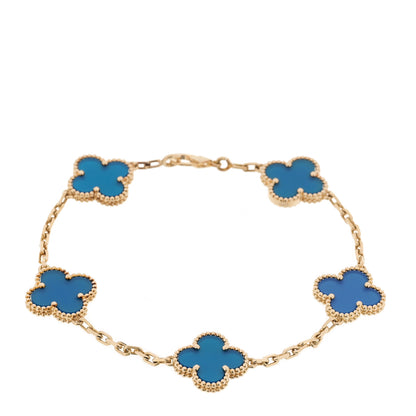 Van Cleef & Arpels 18K Yellow Gold Blue Agate 5 Motifs Vintage Alhambra Bracelet 1 of 4