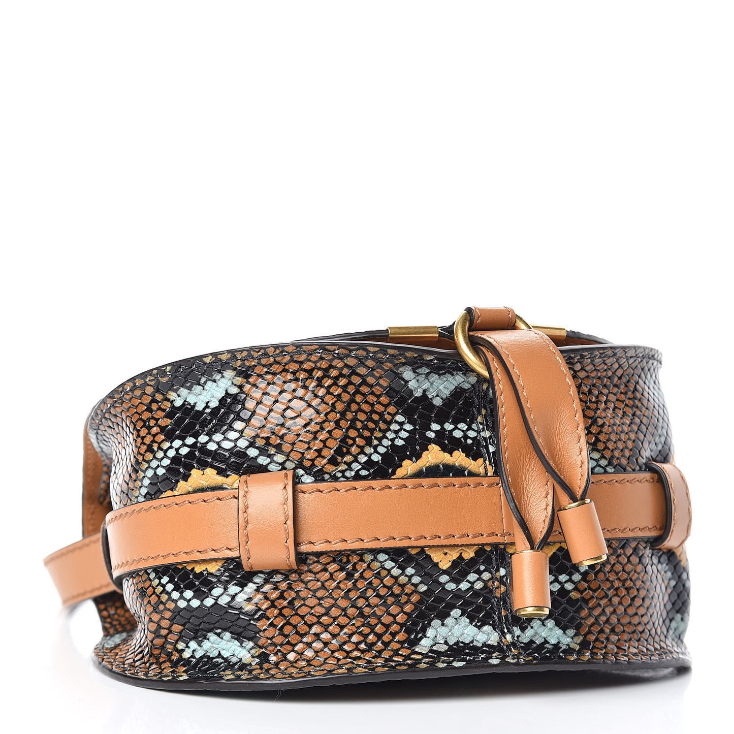 Python Calfskin Embossed Mini Marcie Round Crossbody Bag Multicolor