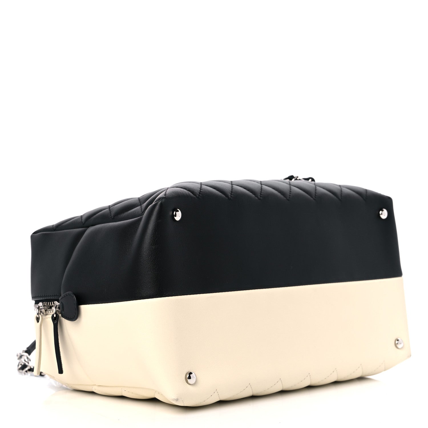 Chanel Calfskin Quilted Large Feather Weight Bowling Bag Black Ivory 4 of 12