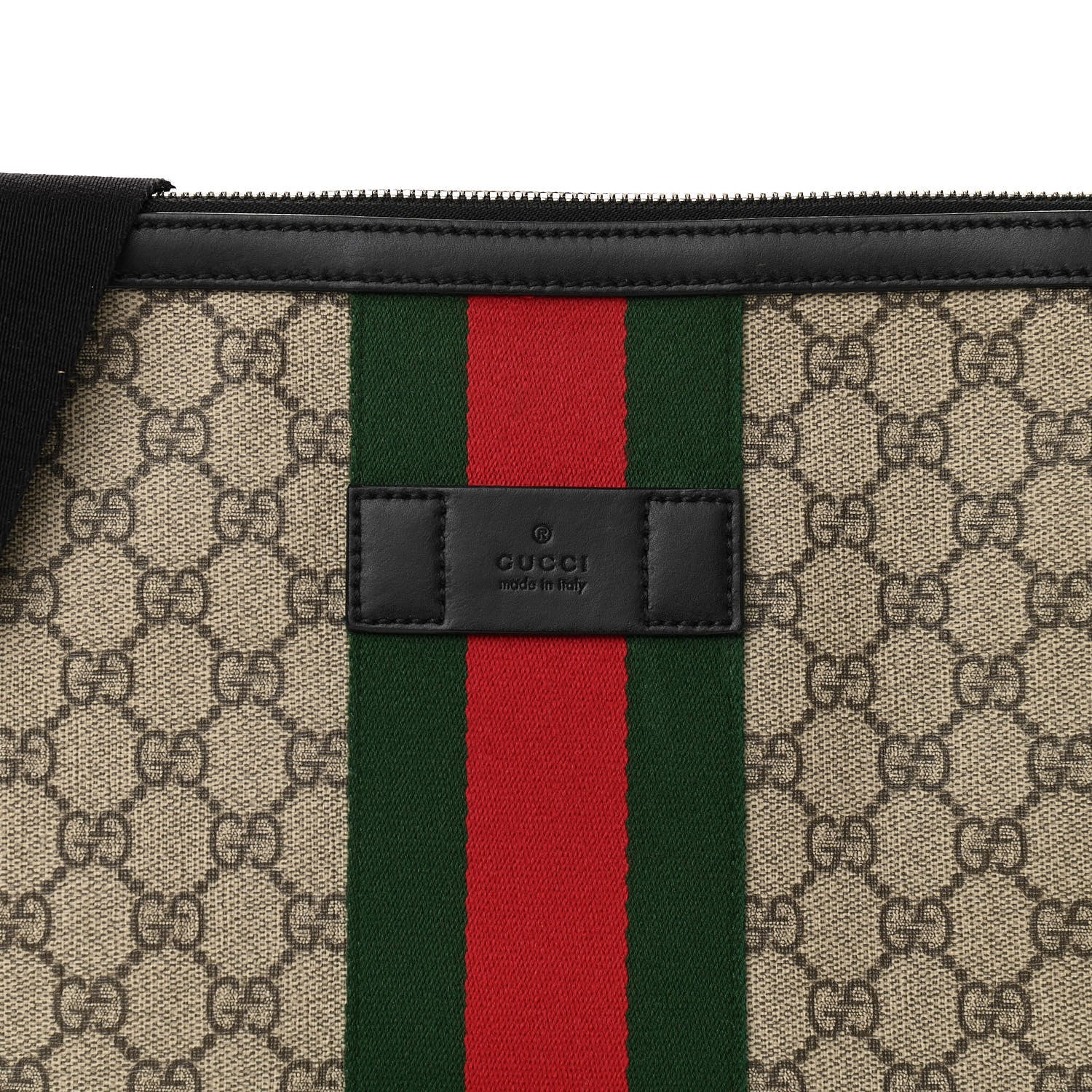 Gucci GG Supreme Monogram Calfskin Web Medium Flat Messenger Bag Beige Ebony Black 8 of 11