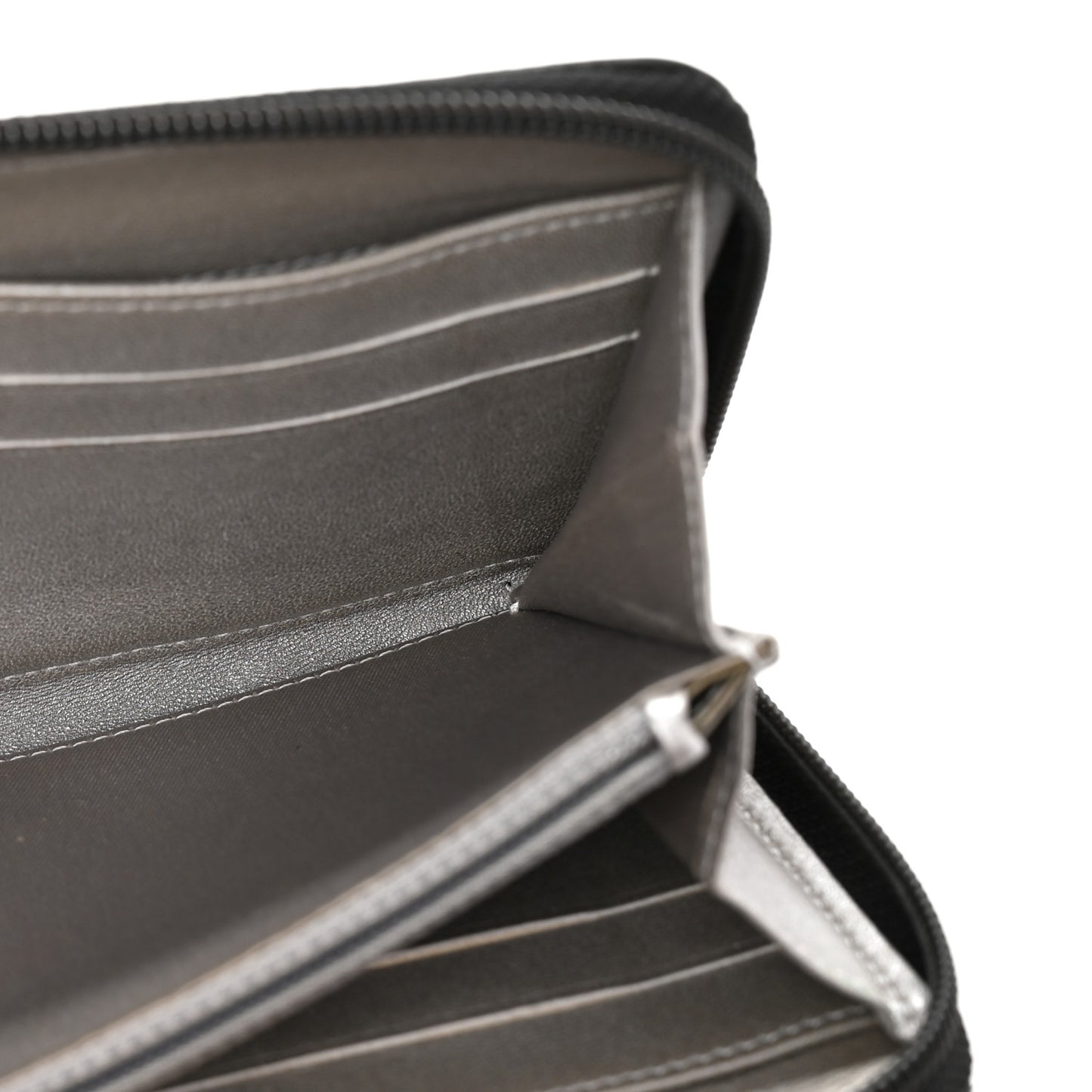 Lambskin Camellia Embossed Large Zip Around Gusset Wallet Black