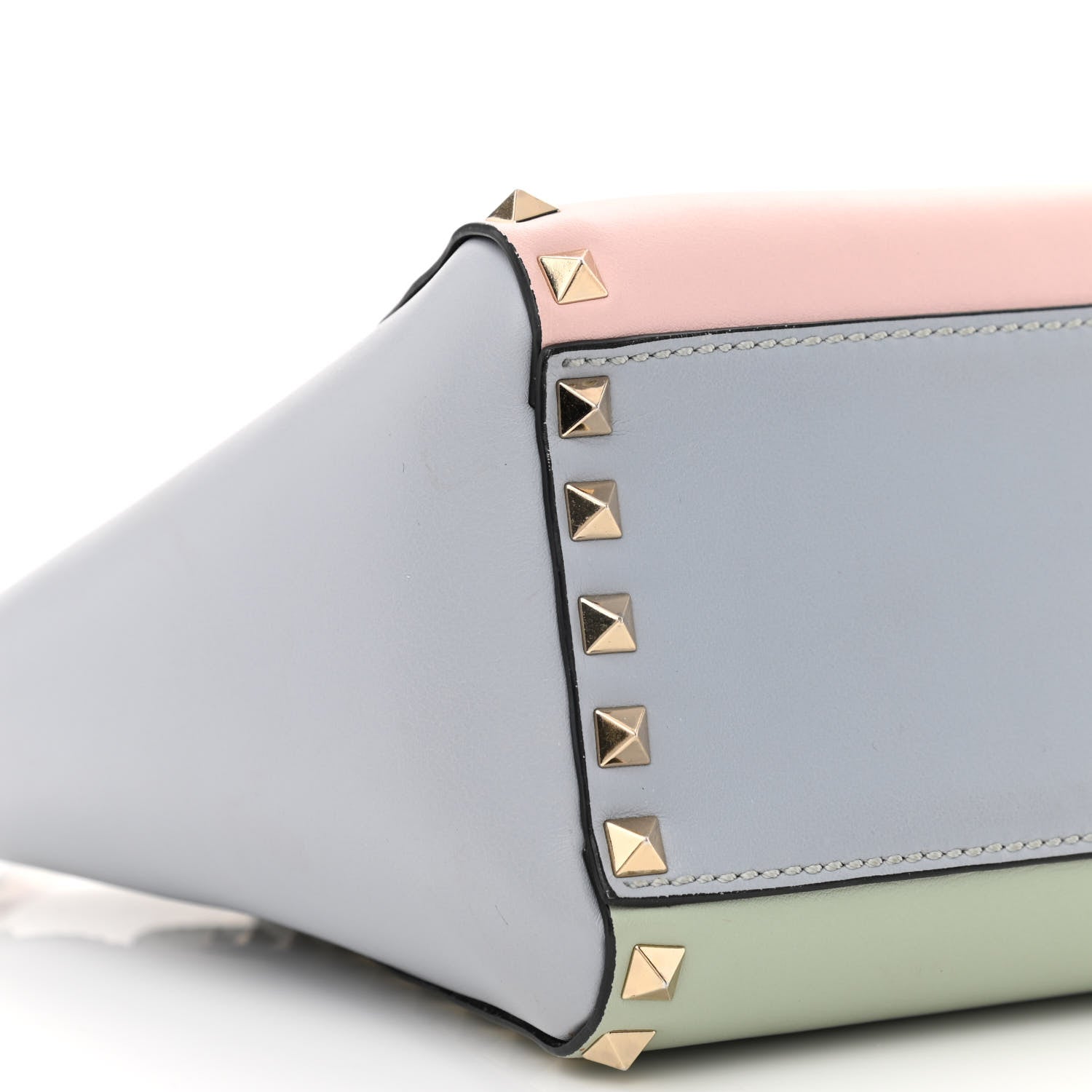Valentino Garavani Vitello Watercolor Mini Rockstud Double Handle Tote Rose Green Yellow Sky 11 of 13