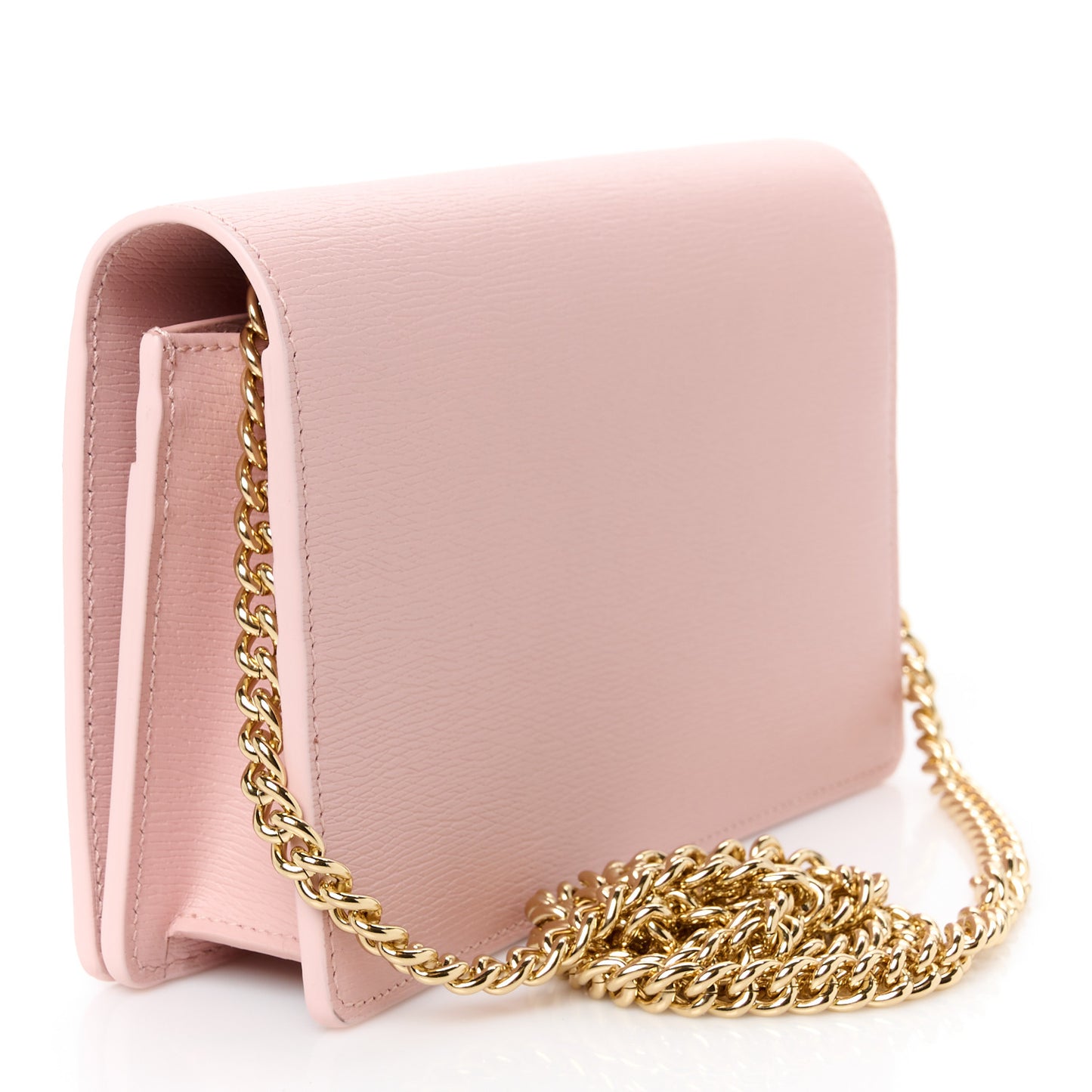 Textured Calfskin Script Logo Wallet On Chain Light Pink