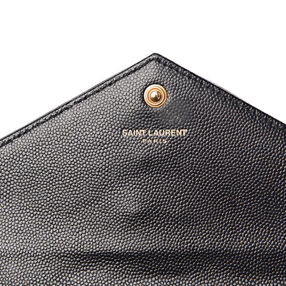 Saint Laurent Grain De Poudre Matelasse Chevron Monogram Envelope Chain Wallet Black 6 of 10