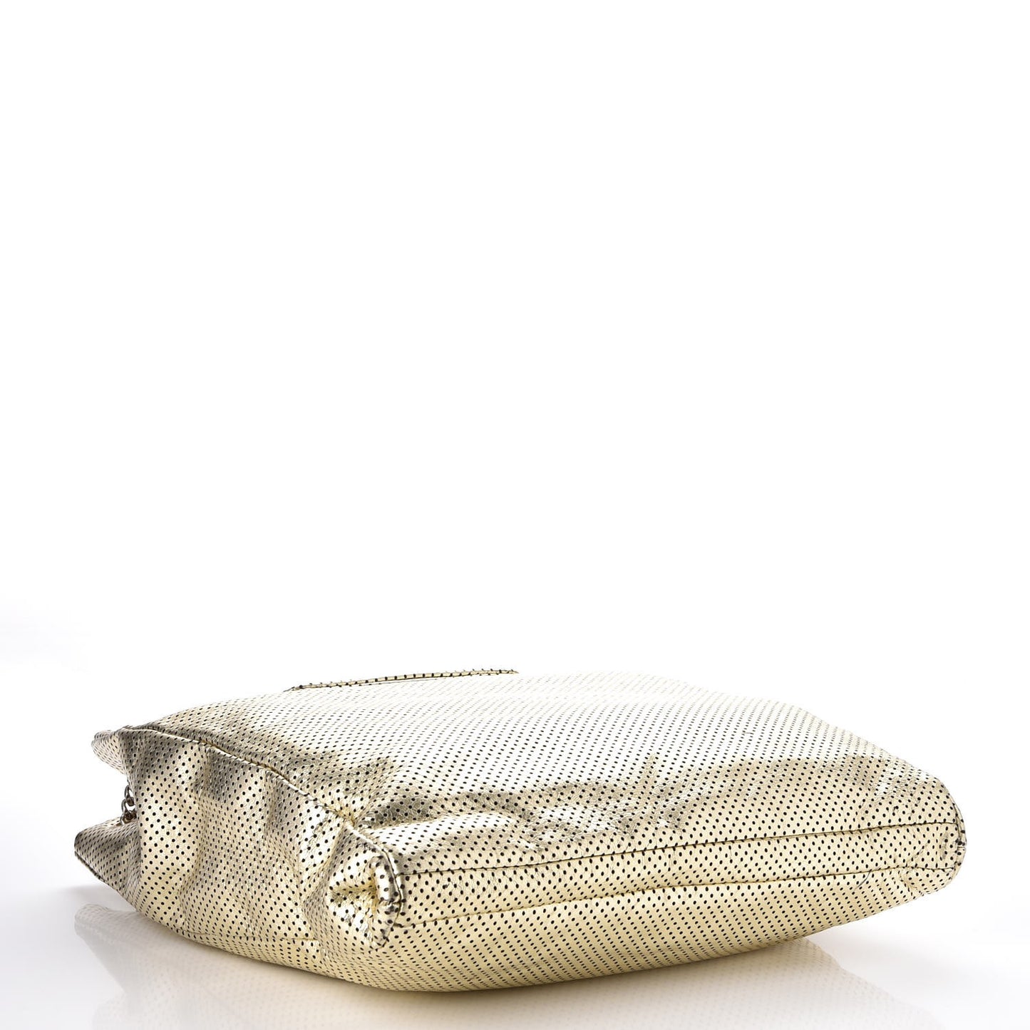 Metallic Crackled Calfskin Perforated Drill Shoulder Bag Gold