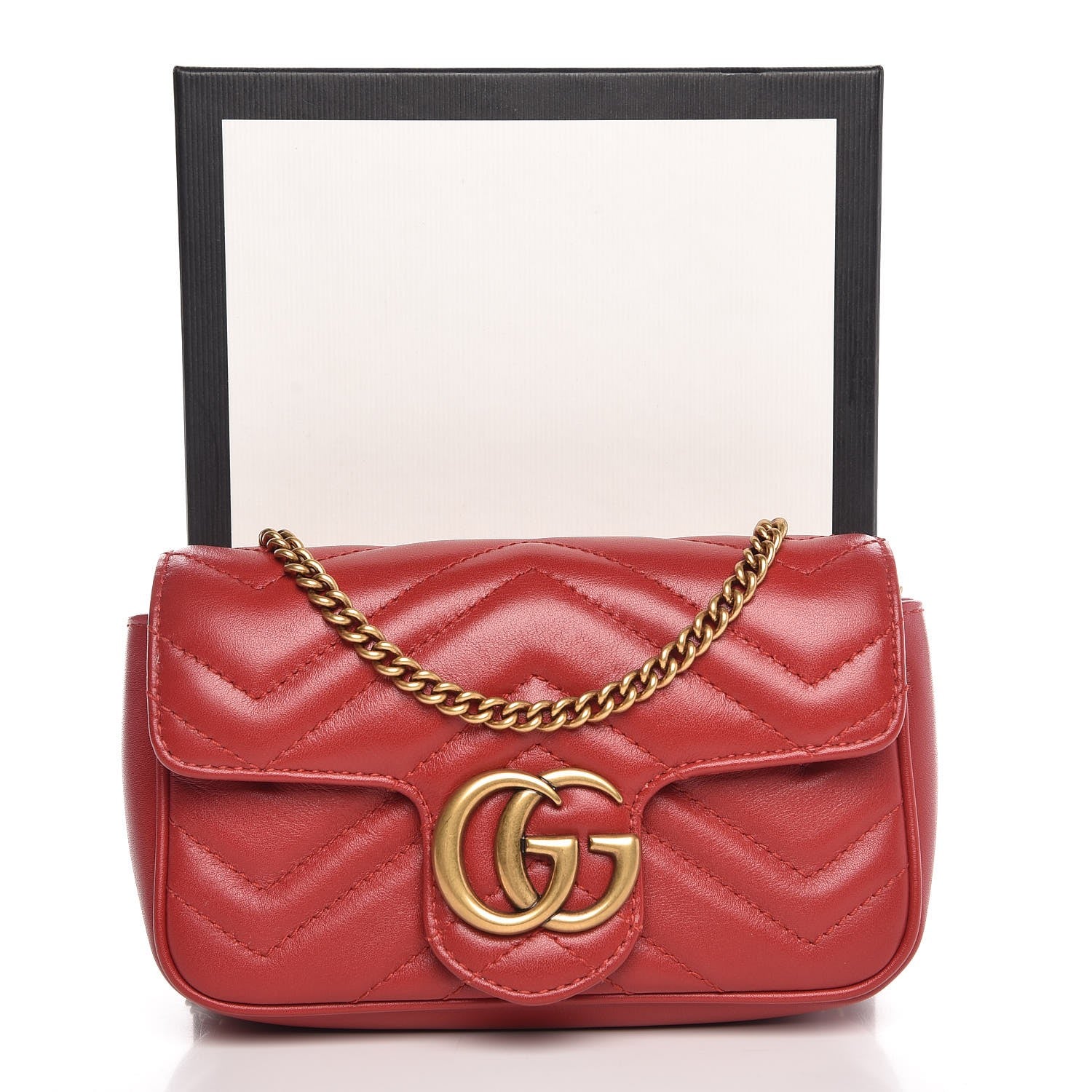 Gucci Calfskin Matelasse Super Mini GG Marmont Shoulder Bag Hibiscus Red 8 of 8
