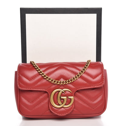 Gucci Calfskin Matelasse Super Mini GG Marmont Shoulder Bag Hibiscus Red 8 of 8