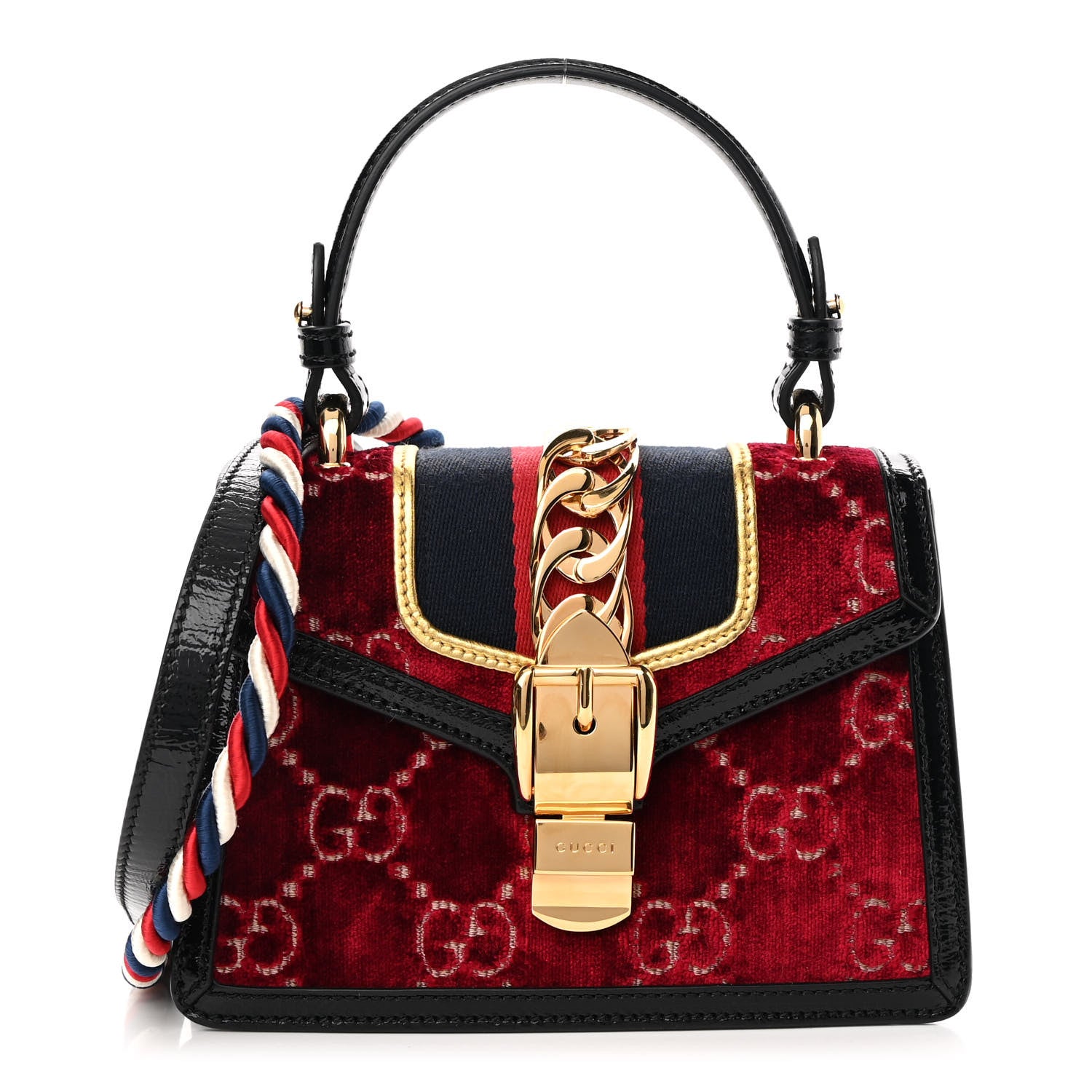 Gucci Velvet GG Monogram Mini Sylvie Top Handle Bag Red Cipria Black 1 of 10