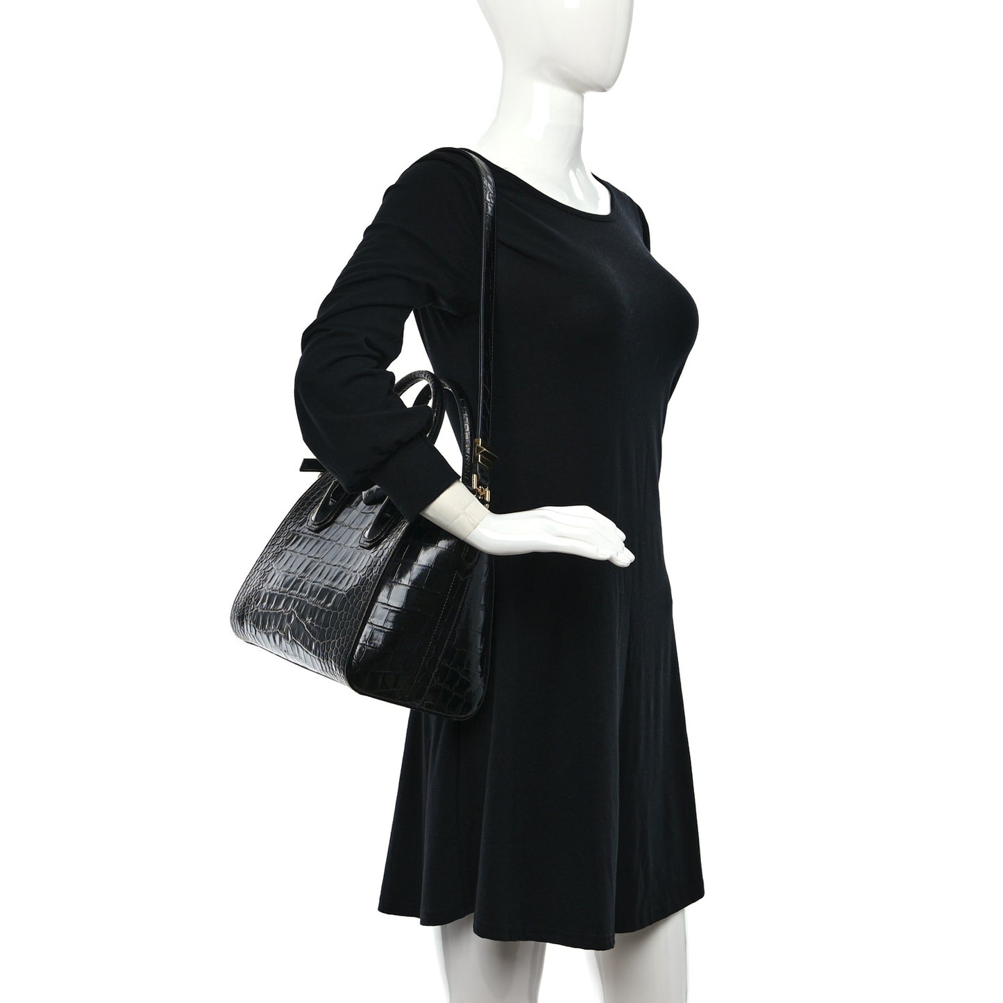 Calfskin Crocodile Embossed Small Antigona Black
