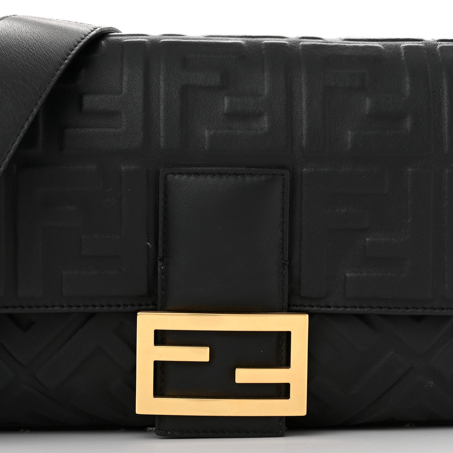 Fendi Nappa FF 1974 Embossed Large Baguette Black 10 of 12
