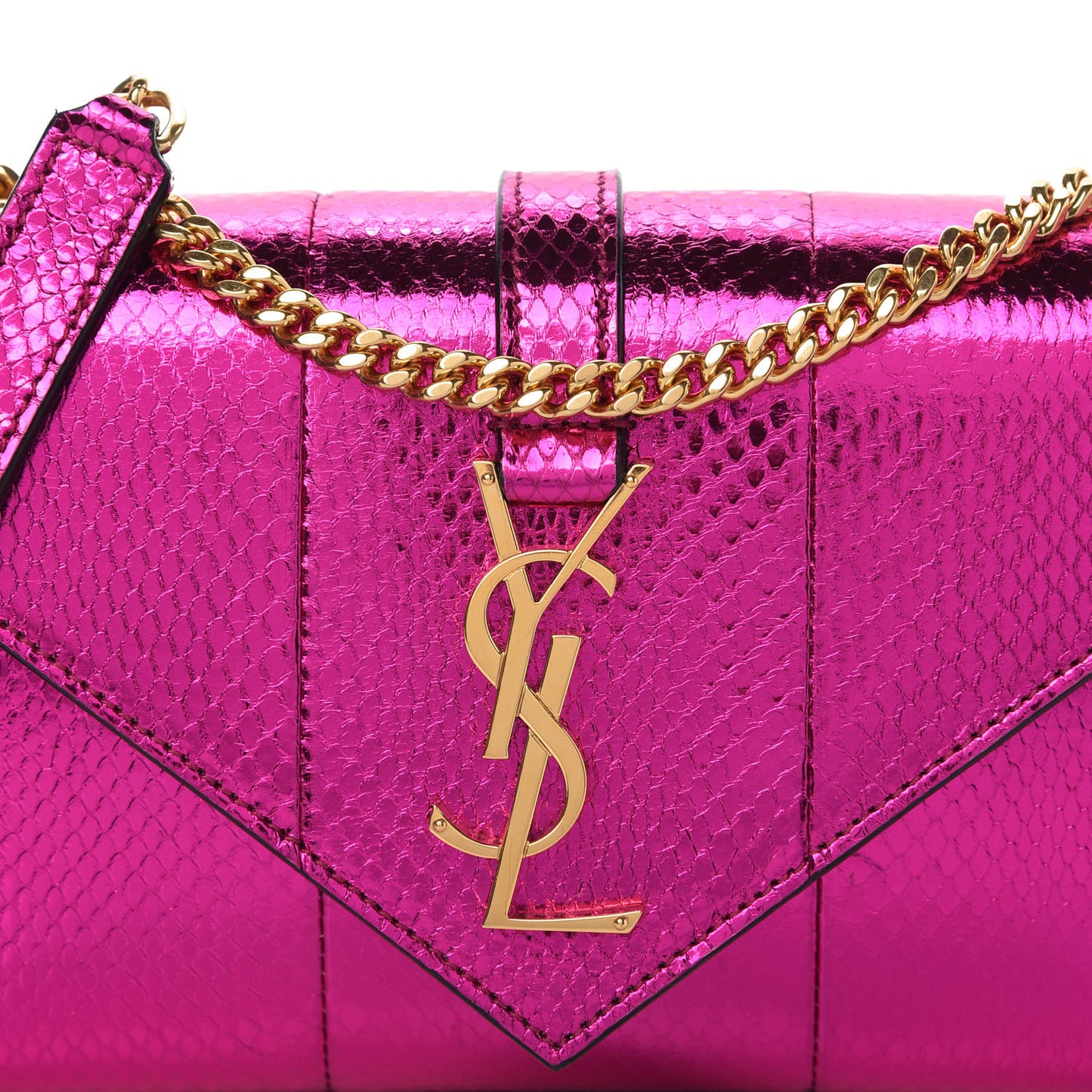 Metallic Ayers Monogram Shoulder Bag Shiny Fuxia