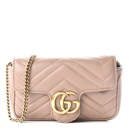 Gucci Calfskin Matelasse Super Mini GG Marmont Shoulder Bag Porcelain Rose 1 of 9