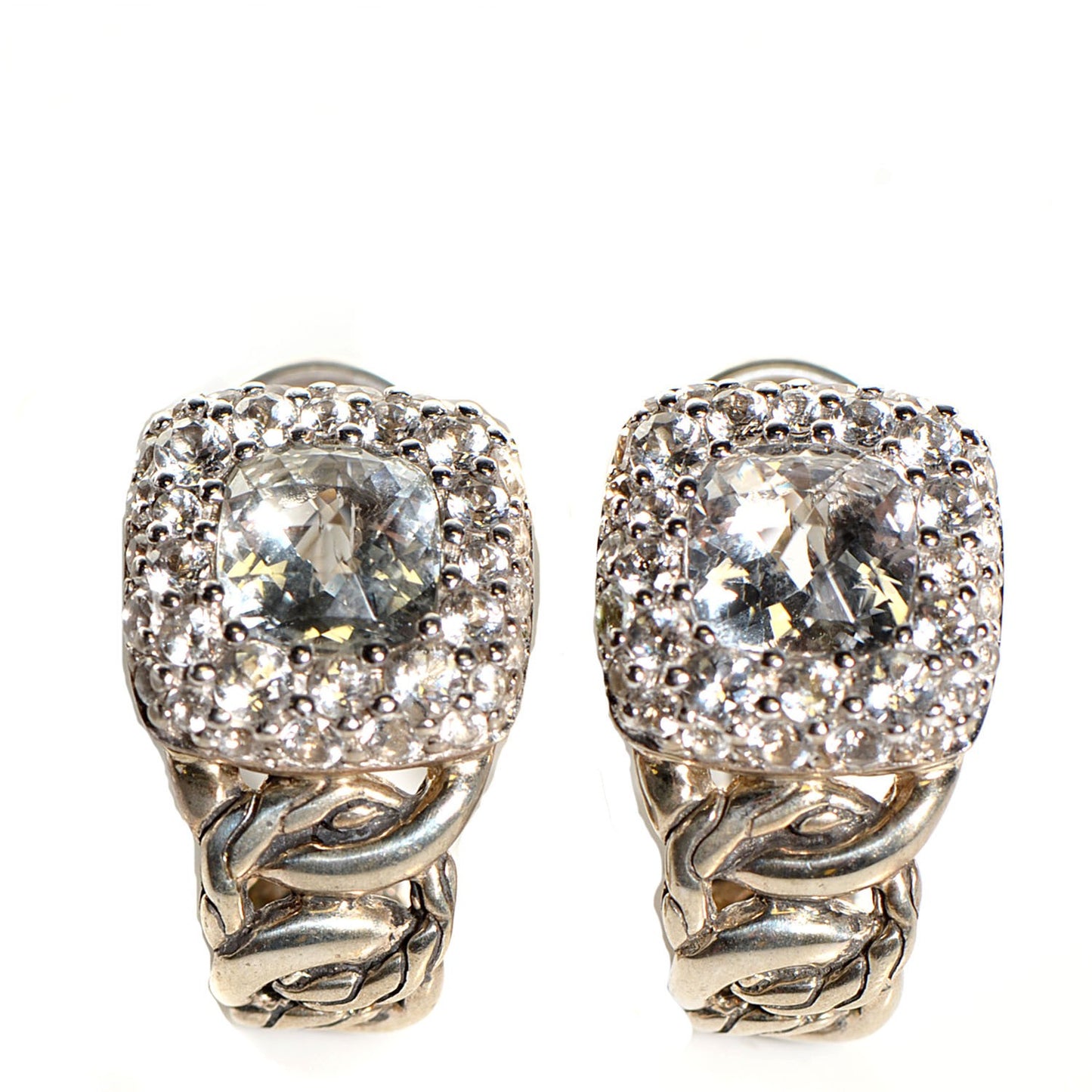 JOHN HARDY Sterling Silver White Topaz Batu Classic Earrings